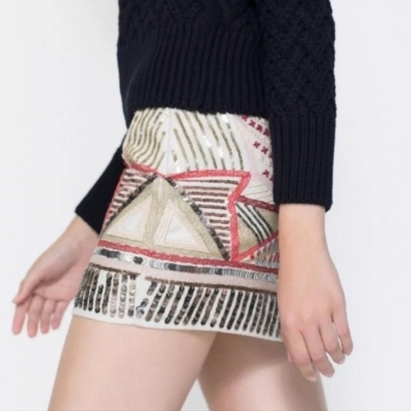 Zara Dresses & Skirts - Zara Trafaluc Tribal Aztec Beaded Skirt Size Small